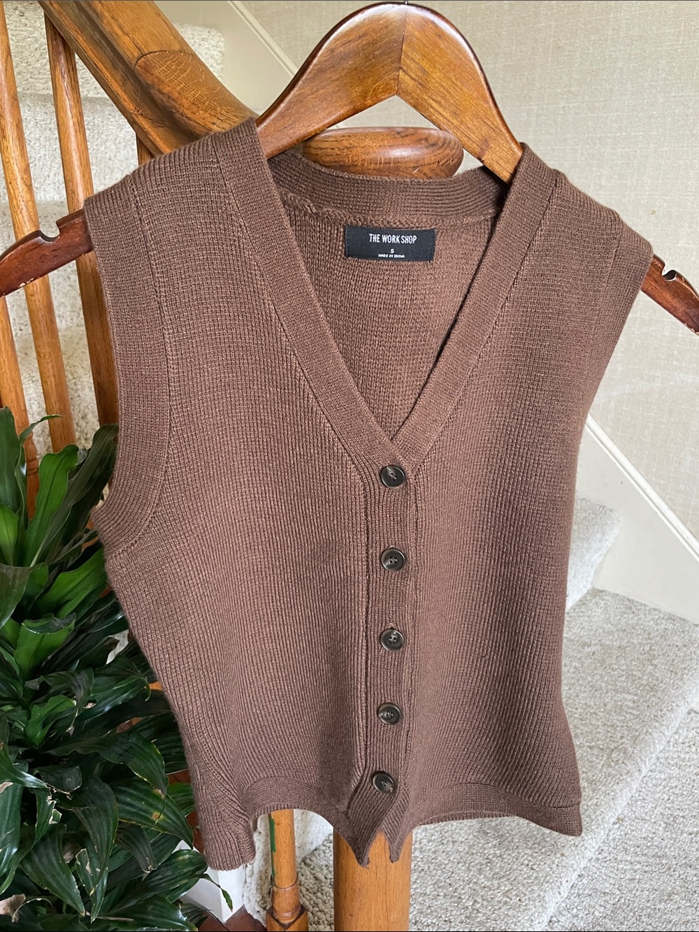 The Workshop Brown Knit Button-Front Vest